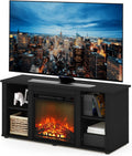 Furinno Jensen Entertainment Center Stand with Fireplace for TV up to 55 Inch, Americano, Corded Electric, Adjustable