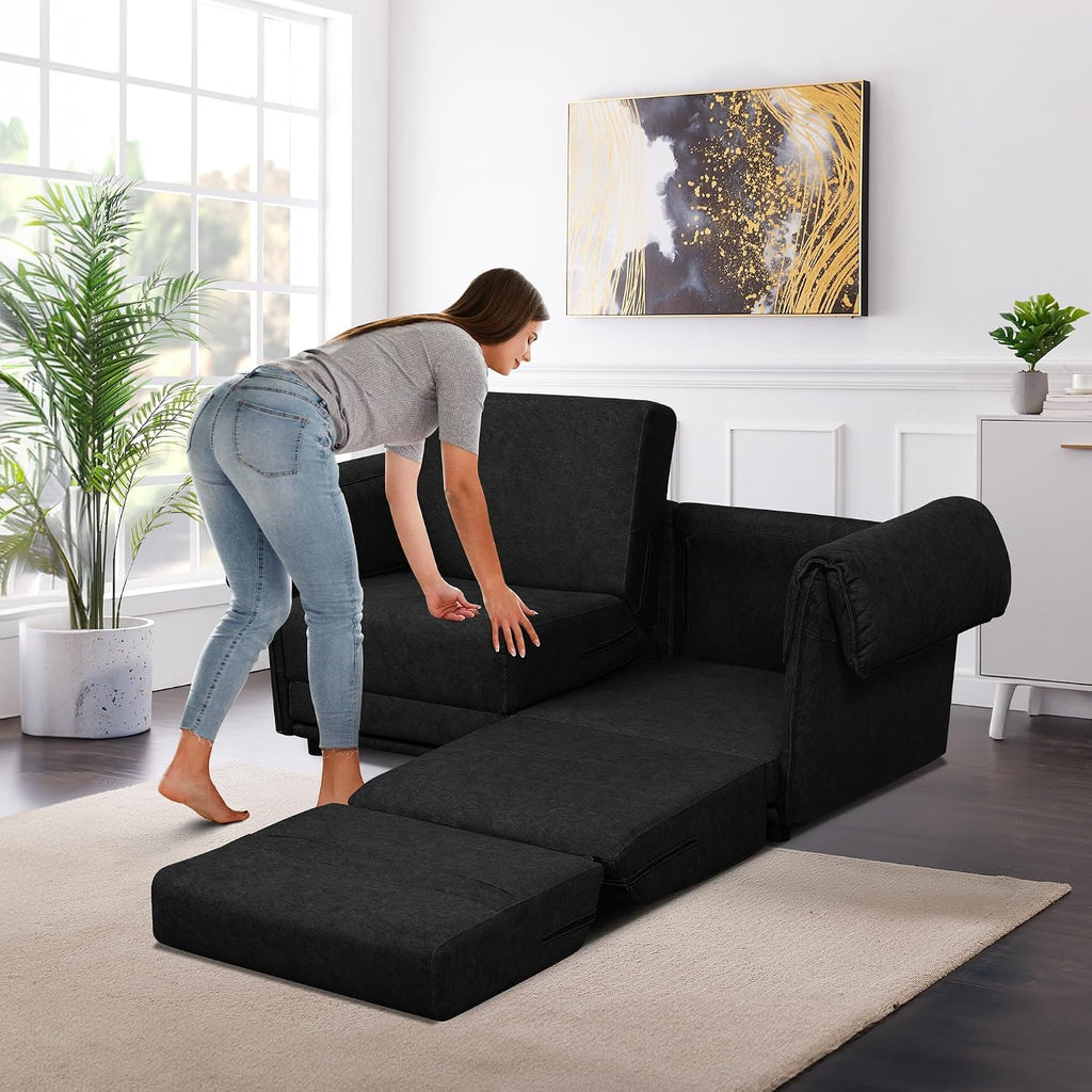FHFO 65' Loveseat Sleeper Couch for Small Spaces, 3 in 1 Pull Out Sofa Bed Convertible Sleeper Sofa Comfy Sofabed for Living Room, Bedroom, Apartment, Black