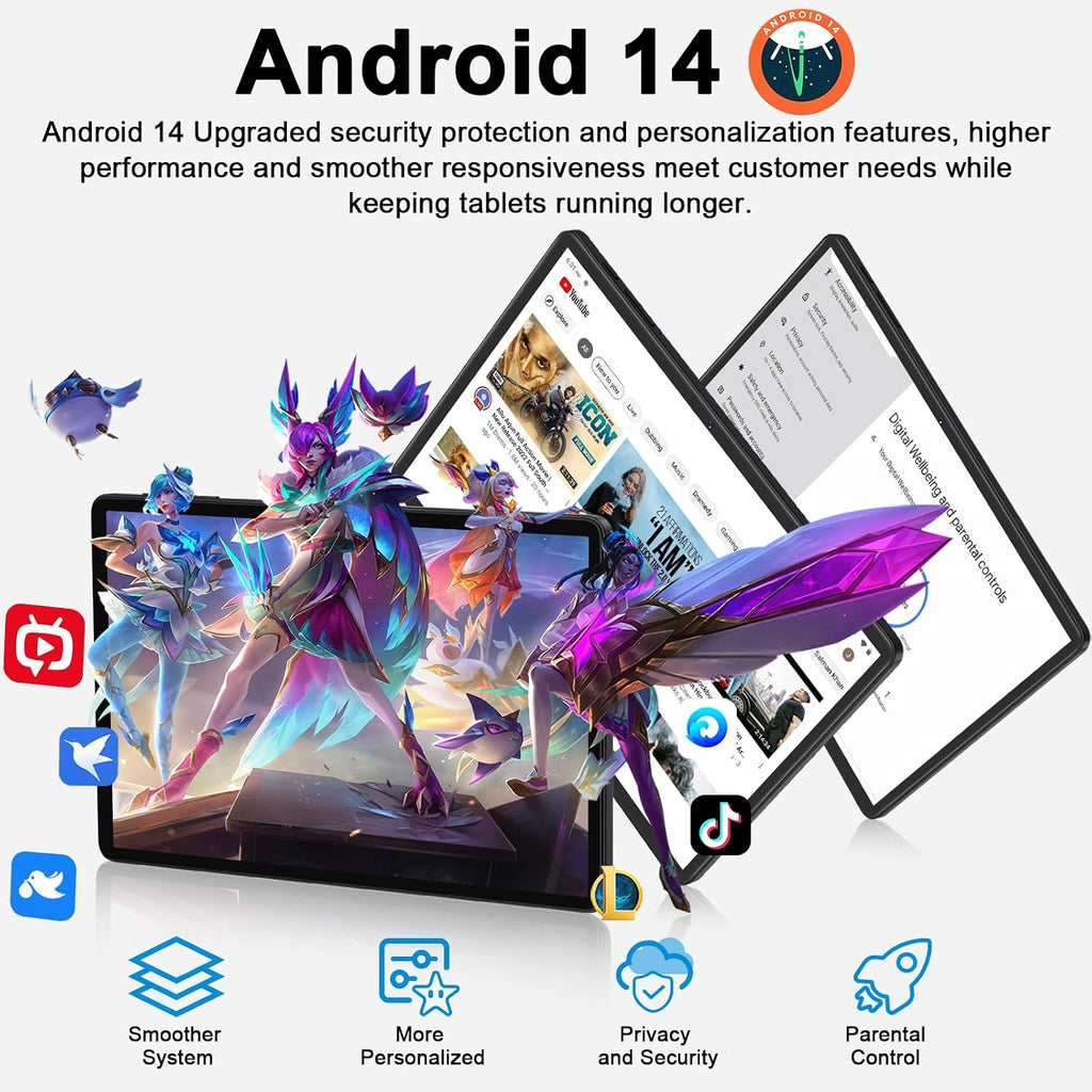 Tablet 11 inch Android 14 Tablets, 24GB+256GB+1TB Expand, Android Tablet with 8000mAh, Octa-Core, 13MP+5MP Camera, IPS Touchscreen, 5G WiFi, BT5.0, Widevine L1, GPS - Metal Black