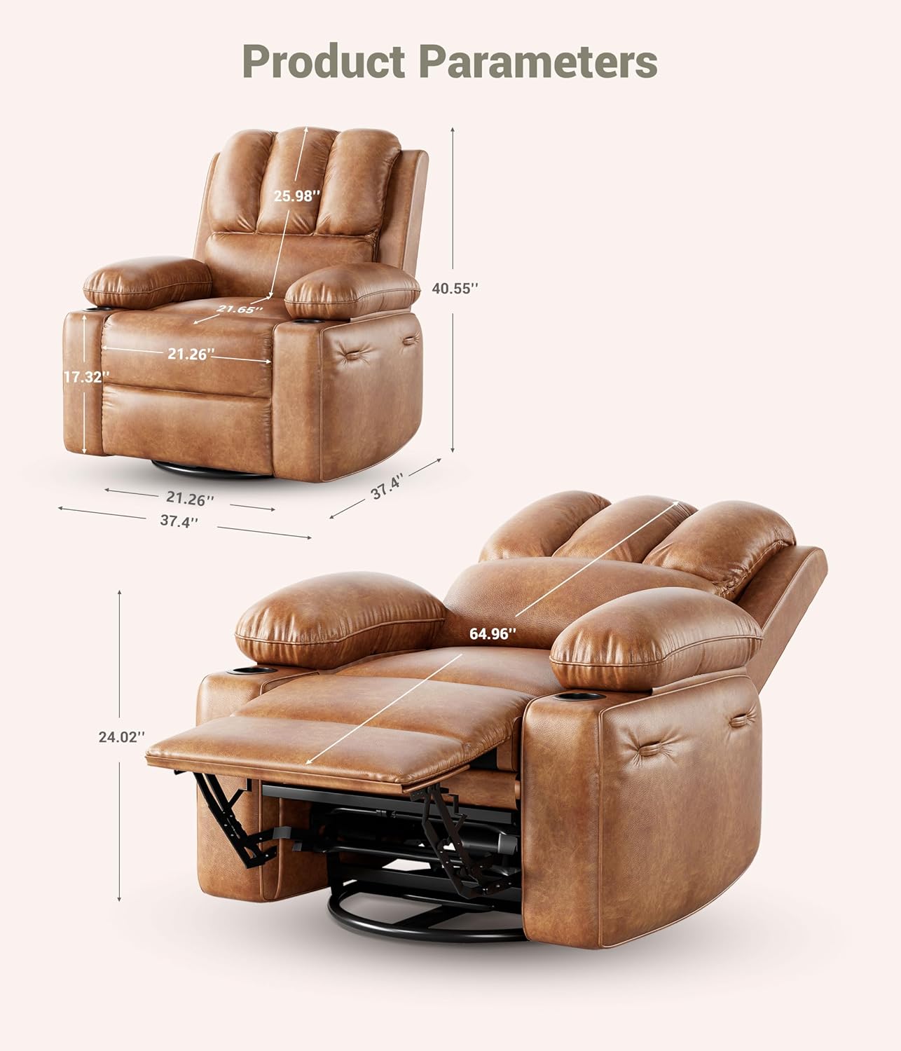 Electric Recliner Chair for Living Room, 360° Swivel Electric Massage Recliner Chair, with Massage & Heat, USB Port, Cup Holders, Side Pocket, Ergonomic Lounge, Adults, Nursery or Bedroom