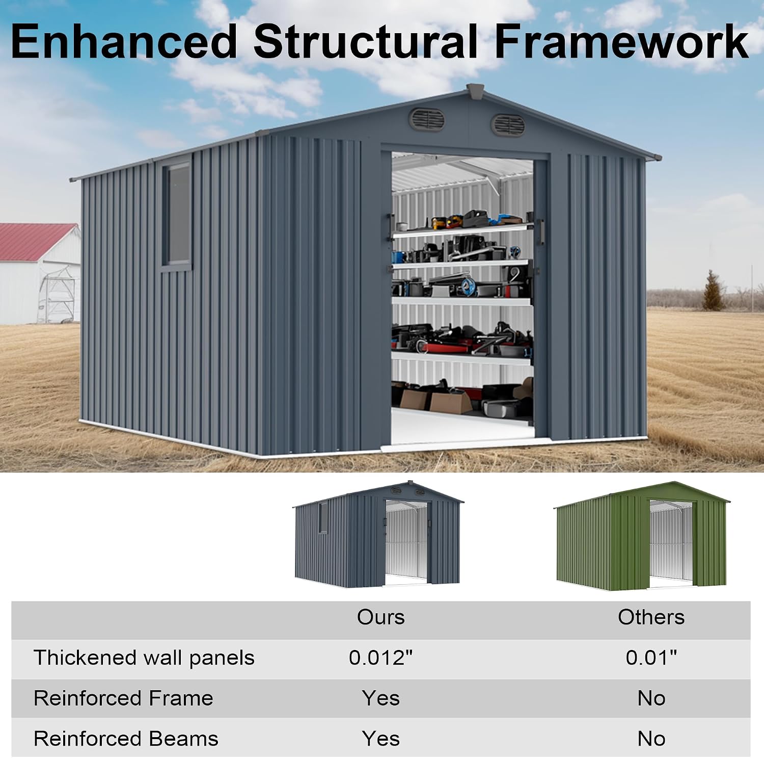 10x8FT Metal Outdoor Storage Shed, Garden Tool Shed Without Floor, Garage Shed with Window and Lockable Doors, for Garden Bike Lawnmower