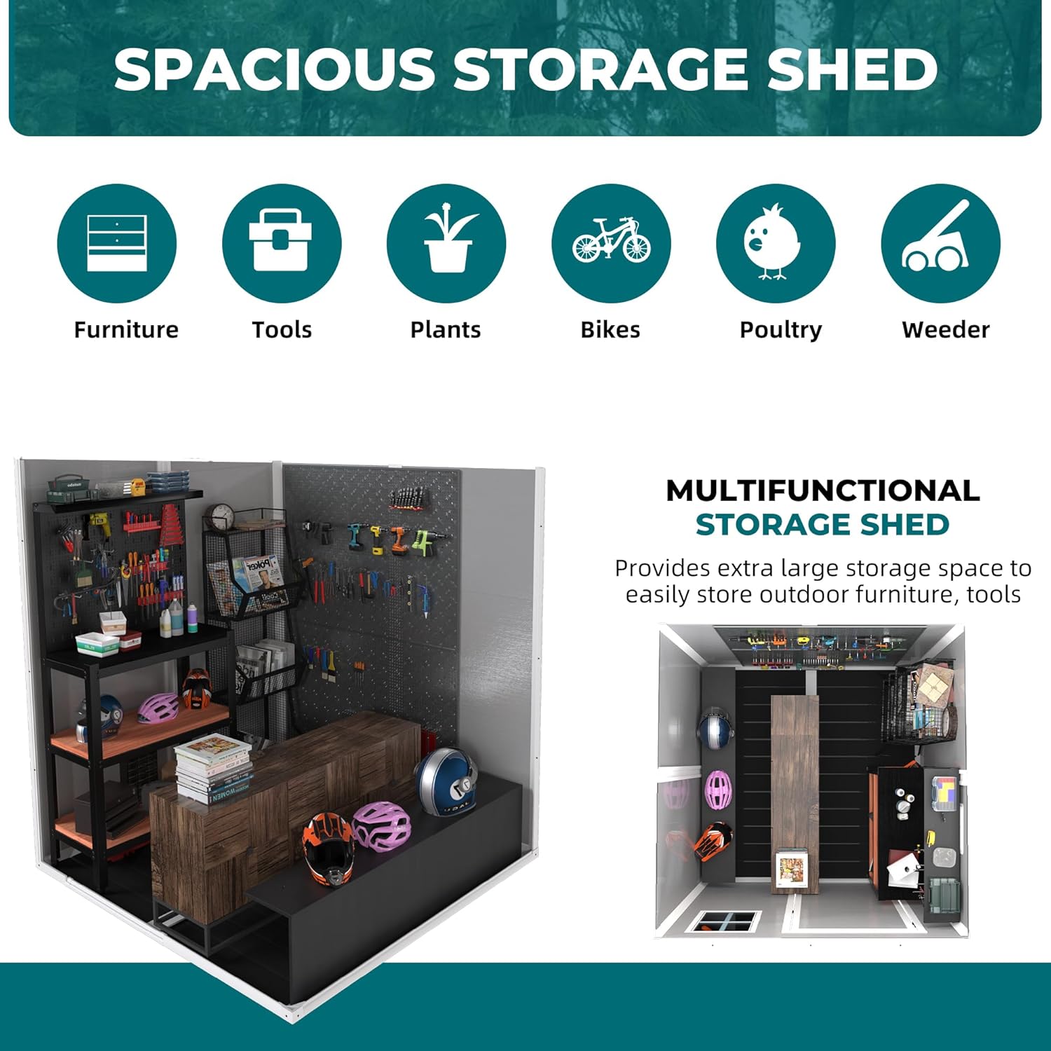 6x6 FT Oudoor Storage Shed, Plastic Garden Shed with Floor, Resin Storage Shed with Window, Waterproof Outside Tool Shed with Lockable Hinged Door & Air Vent for Backyard, Patio, Lawn, Gray