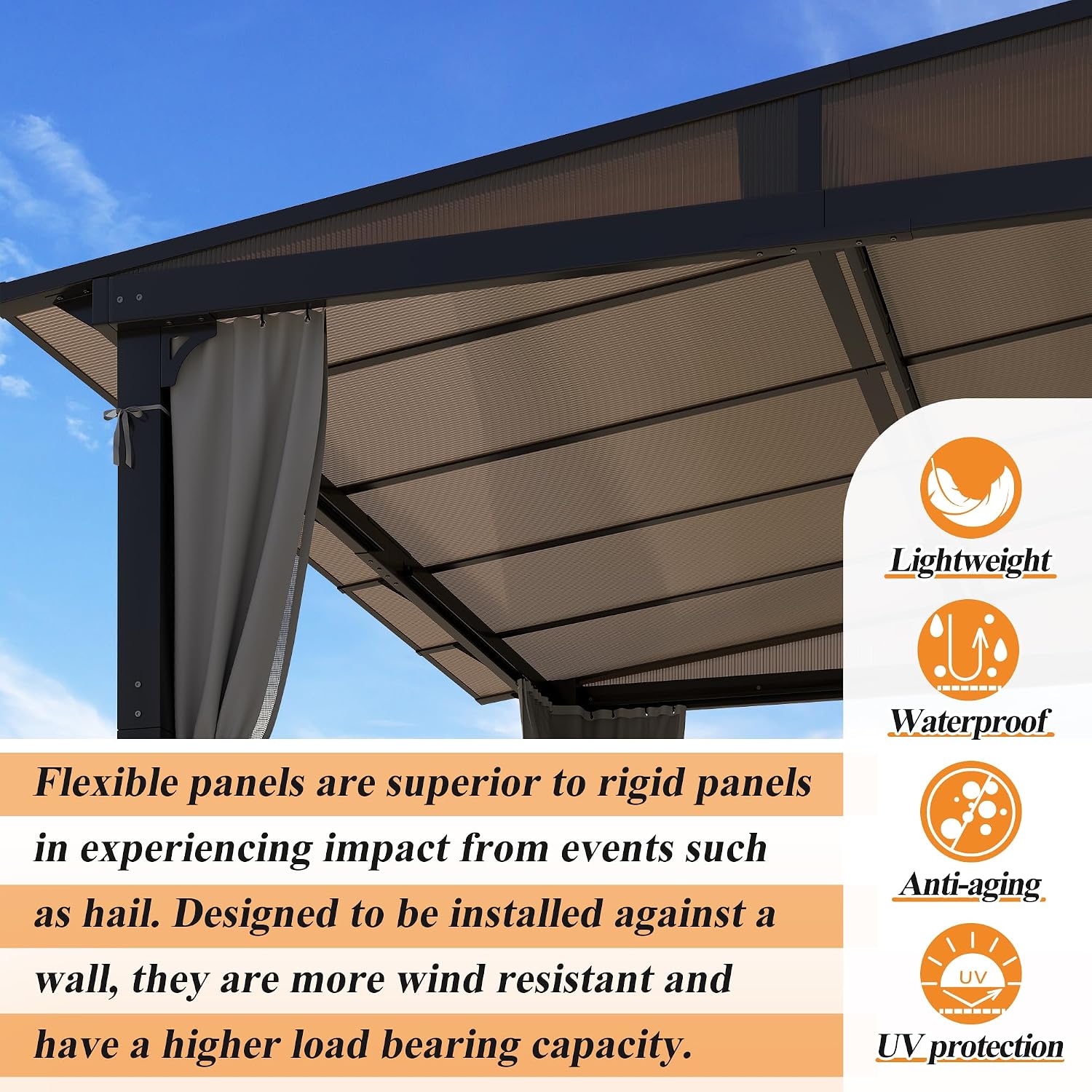 GARTOO 10' x 10' Gazebo for Patio - Aluminum Lean to Gazebos Pergola with Sloping Roof, Outdoor Wall-Mounted Canopy Awnings to House for Patio, Lawn, Garden, Backyard Deck