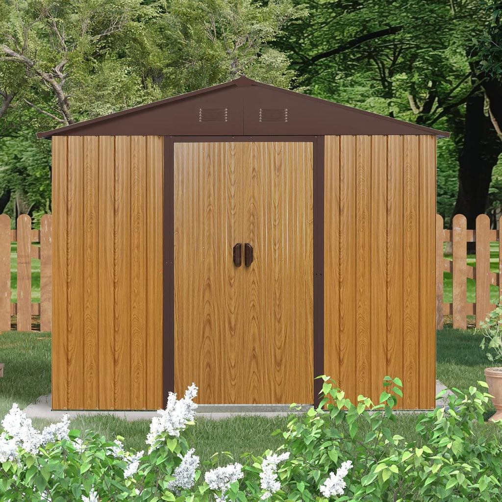 KEIKI 8x4 FT Outdoor Metal Storage Shed with Peaked Roof,Air Vents and Lockable Sliding Door for Garden Yard Lawn