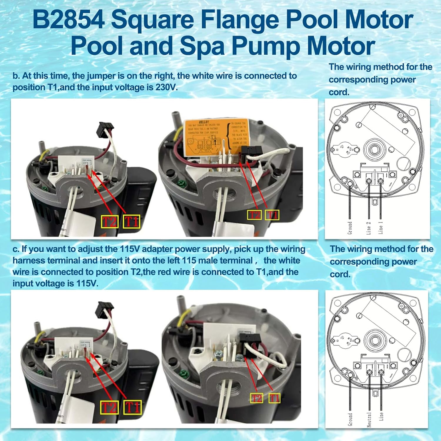 B2854 Pool Pump Motor Replacement for B2854 B2854V1 Motor 56Y Frame Swimming Pool Pump 1-1/2 Horsepower,3450 RPM,8.0/16.0 Amps