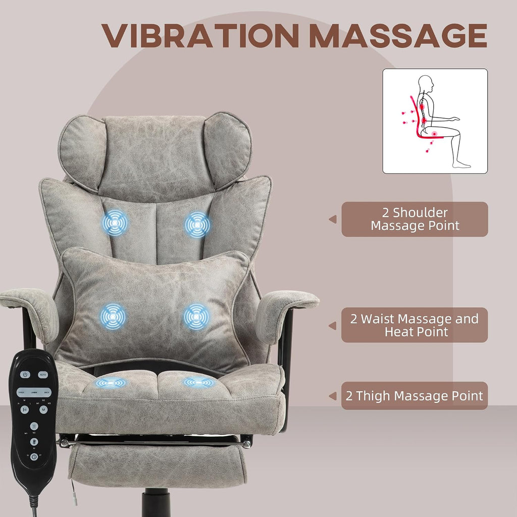 Ergonomic Office Chair with Vibration Massage and Heat, Big and Tall Reclining Computer Desk Gaming Chair with Footrest, Lumbar Support, Swivel Rolling Wheels for Adults Home Bedroom Furniture,Gray