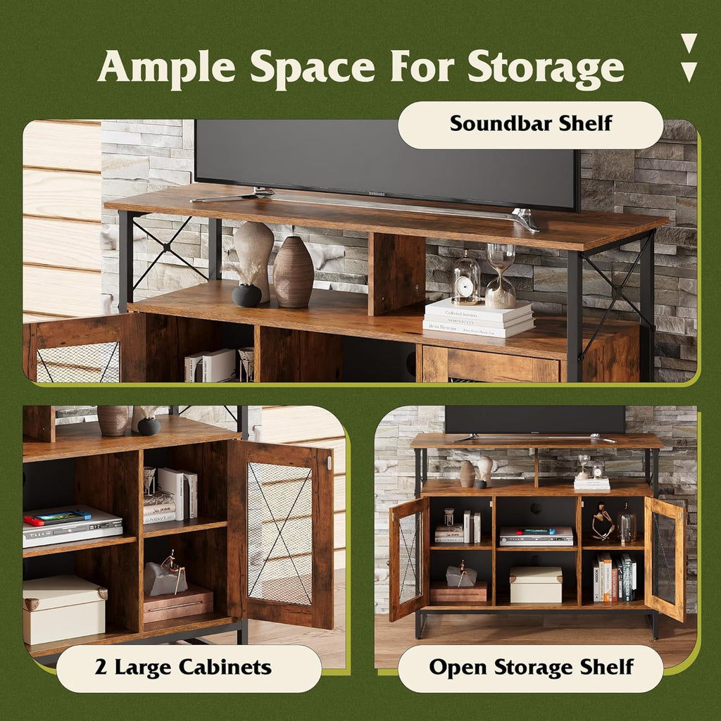 WLIVE TV Stand for 43 Inch TV, Small Entertainment Center with Storage Cabinet & Adjustable Shelves, Farmhouse Industrial TV Stands for Living Room and Bedroom, 32' TV Console, Rustic Brown