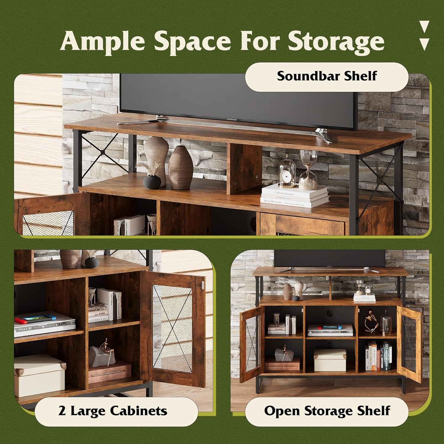 WLIVE TV Stand for 43 Inch TV, Small Entertainment Center with Storage Cabinet & Adjustable Shelves, Farmhouse Industrial TV Stands for Living Room and Bedroom, 32' TV Console, Rustic Brown