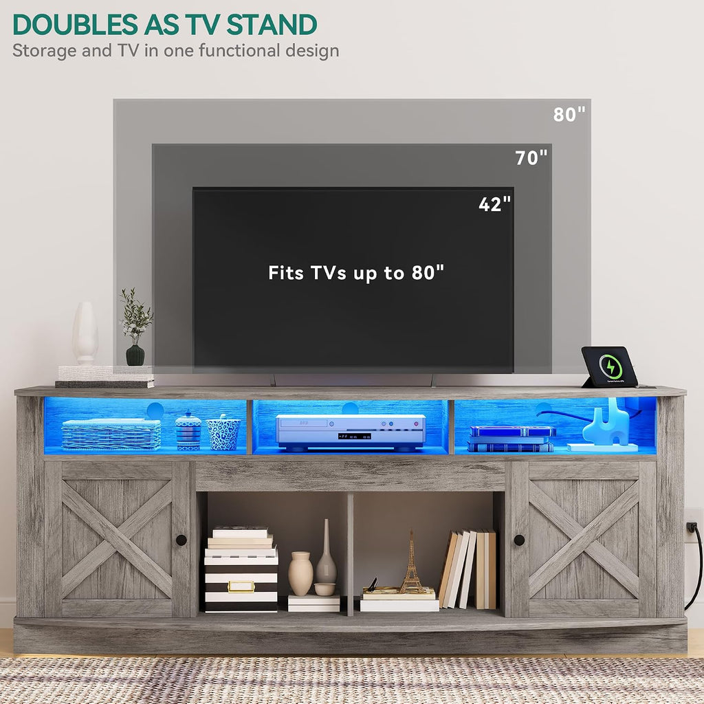 YITAHOME TV Stand for 75/80 Inch TV, Light Rustic Grey Entertainment Center 70 Inches Wide, Media Furniture TV Table with with Power Outlet, TV Consoles for Living Room, Curved Desktop