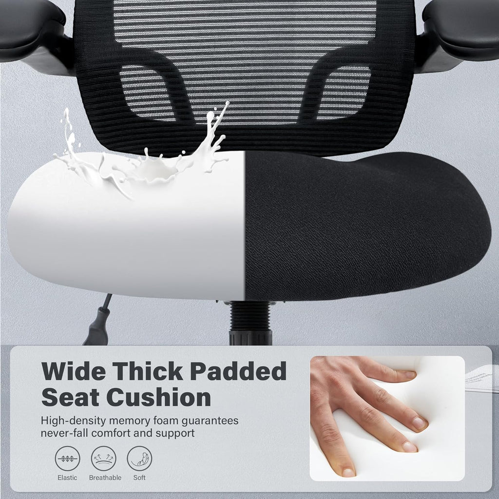 Kassipo 500LBS Big and Tall Office Chair with Flip-Up Armrests, Heavy Duty Office Chair for Heavy People, Memory Foam Seat Filling Springs, Black