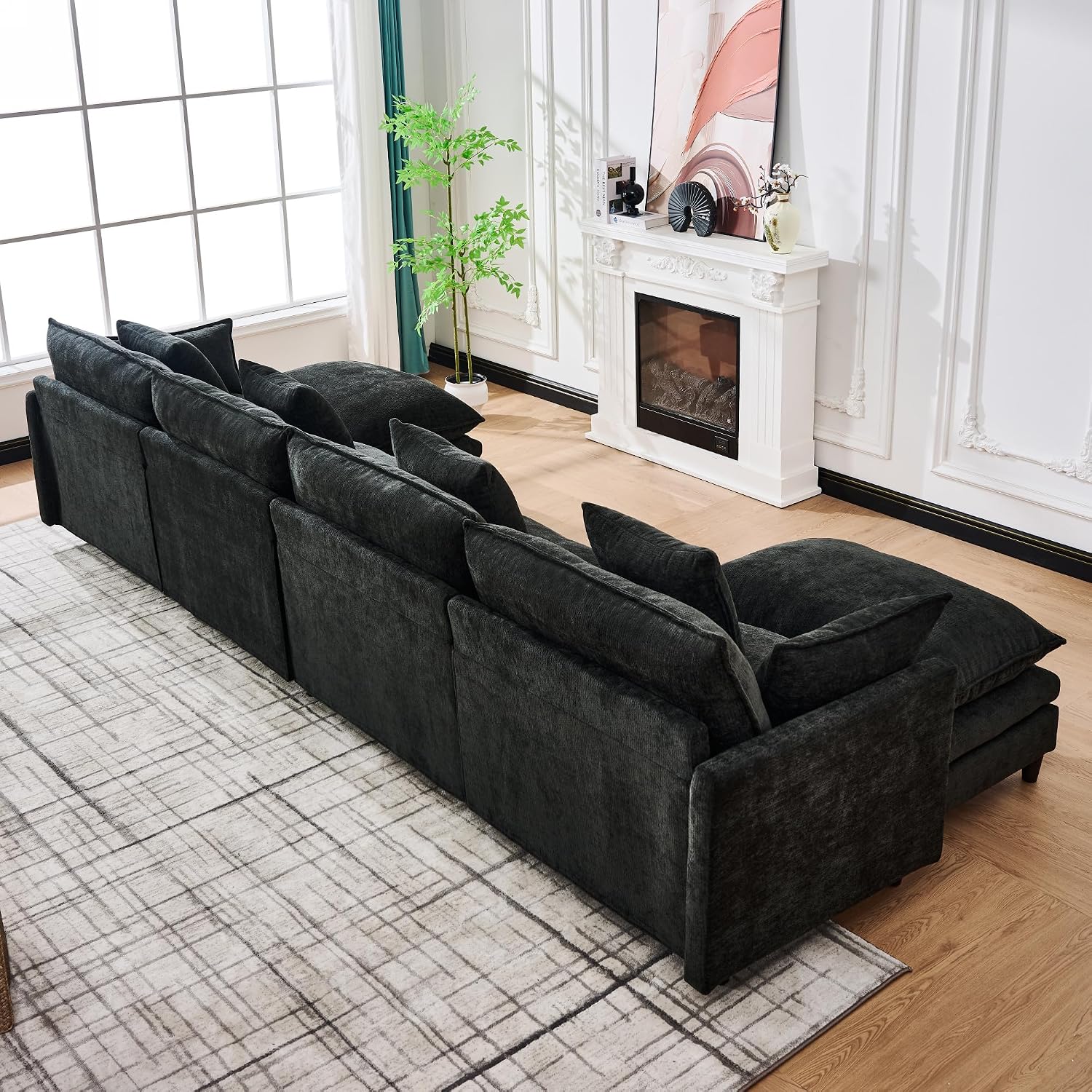 Eafurn 141' Oversized Modular Sectional Sofa Convertible U Shaped Couch for Living Room - 6 Seater Chenille Couches Set with Ottomans and Waist Pillows for Living Room Apartment