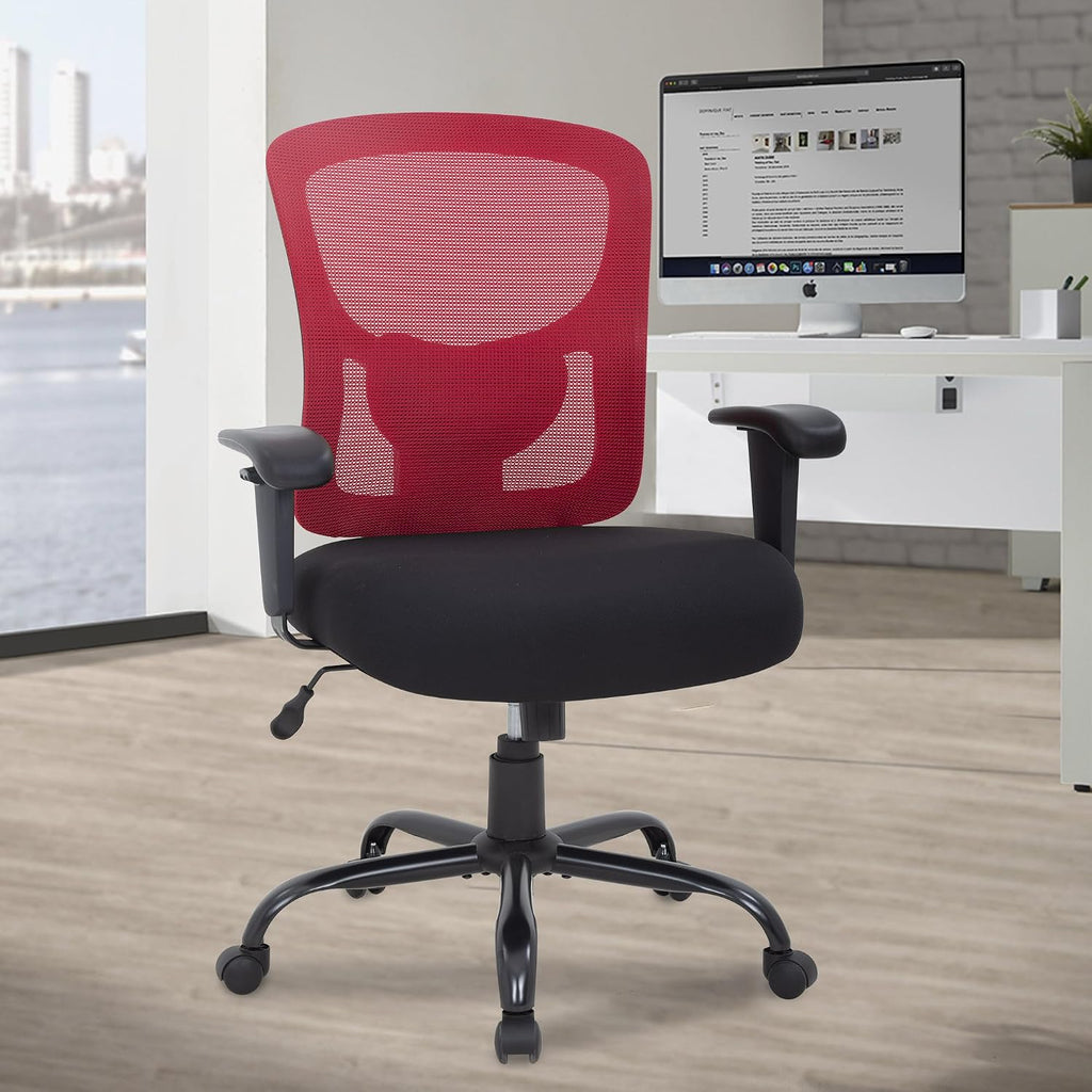 Big and Tall Office Chair 400lbs Desk Chair Mesh Computer Chair with Lumbar Support Wide Seat Adjust Arms Rolling Swivel High Back Task Executive Ergonomic Chair for Home Office (Red)