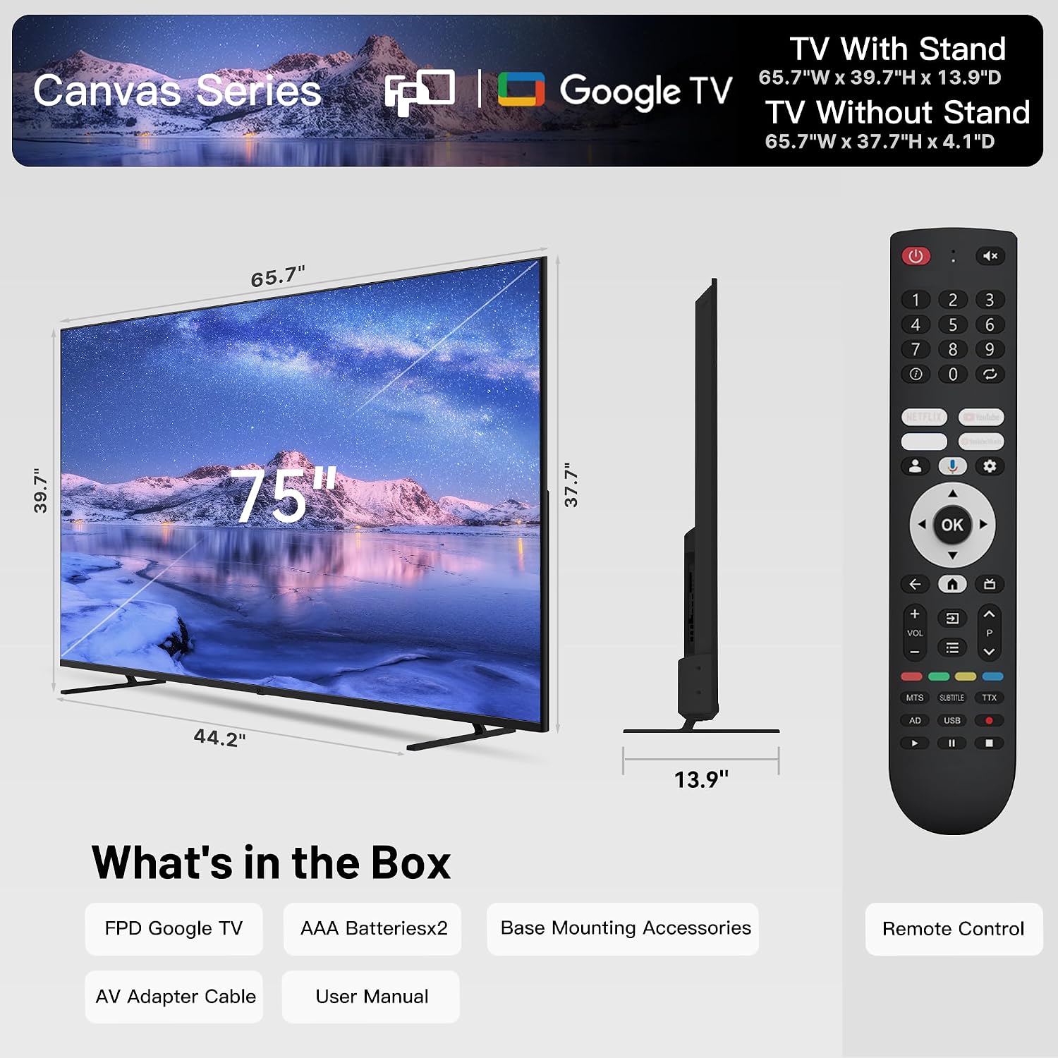 FPD 75 Inch Smart TV, 4K LED Google TV with Google Play Built-in Google Cast, HDR 10, Compatible with Dolby Atmos & Vision MEMC, Voice Assistant Remote, UHD Flat Screen Television (CG75-C3)