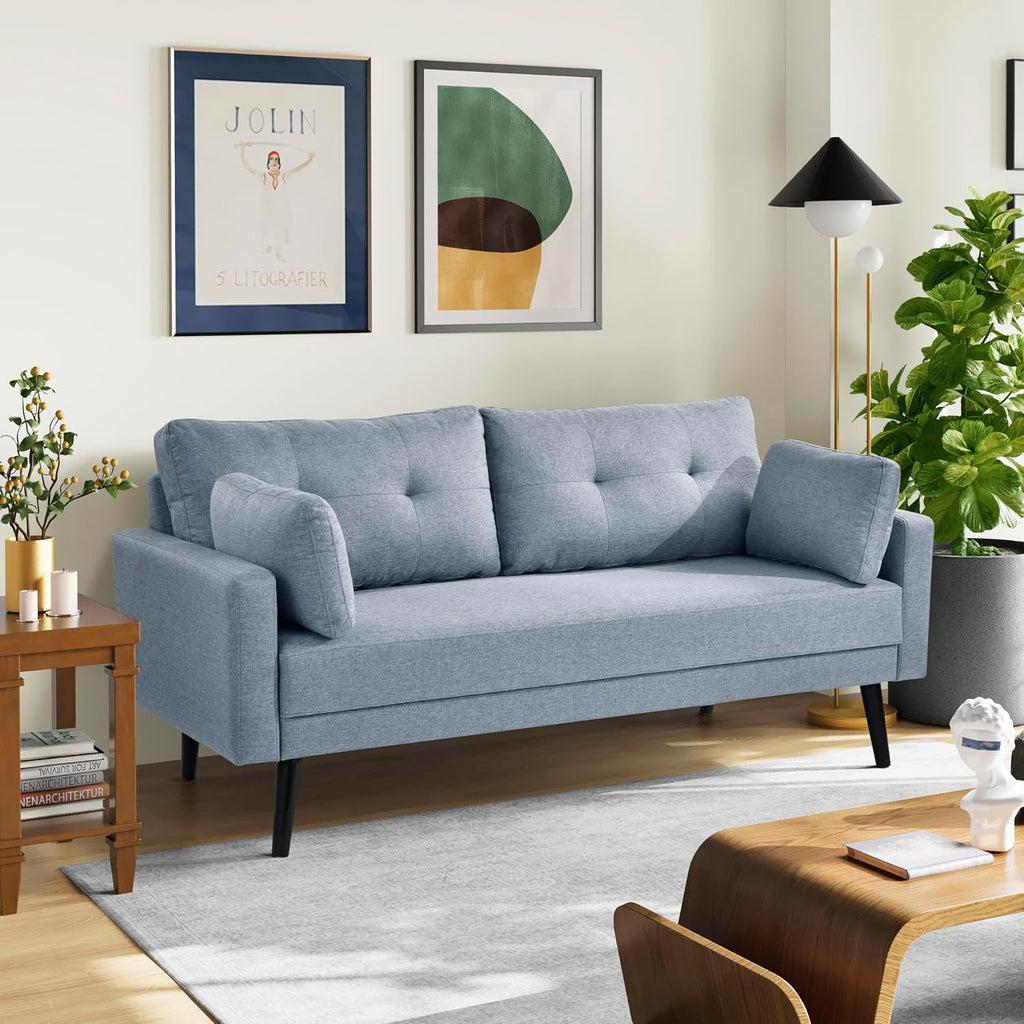 Serta Benrama 67' Soft Modern Sofa, Square Track Arms, Solid Wood Legs, Easy Assembly, Dream Coil Comfort, Soft Woven Polyester Fabric, Light Gray