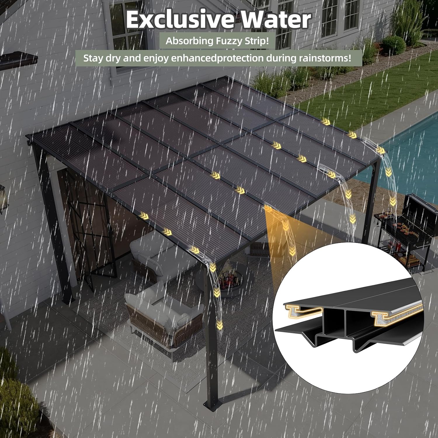10'×12' Patio Gazebo with Waterproof Fuzzy Strip, Innovative Base Support Pergola, Wall Mounted Gazebo for Backyard, Decks, Garden