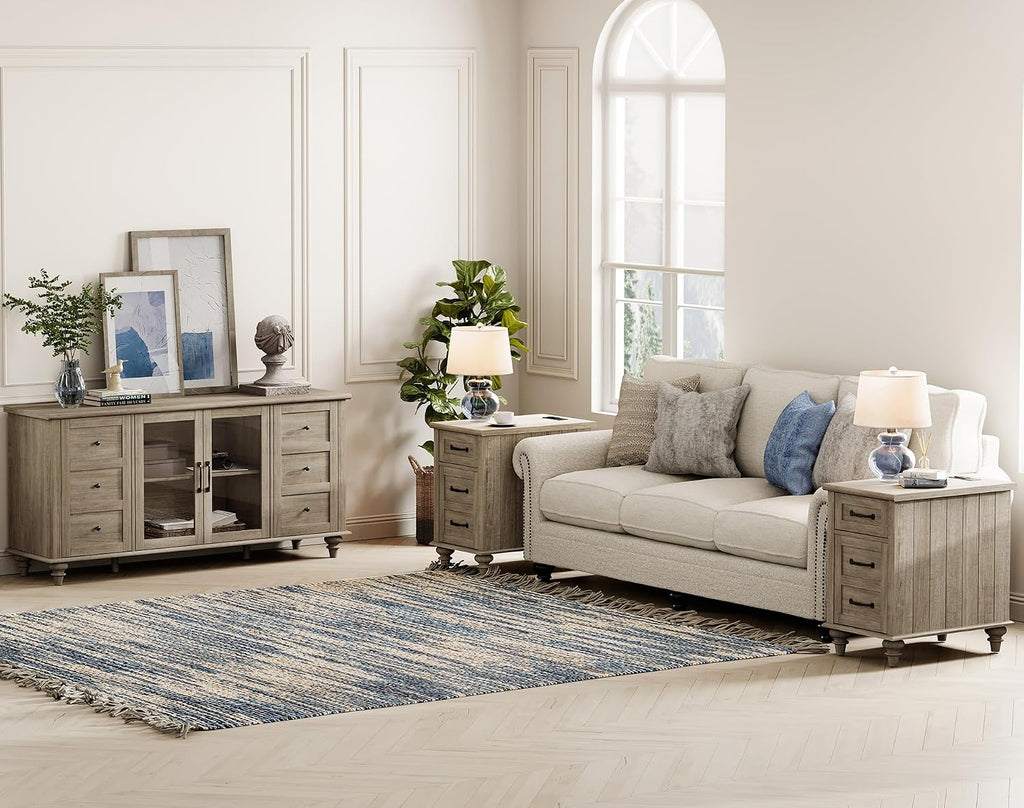 WAMPAT Glass Door Farmhouse TV Stand for TVs up to 65 inch, Wood TV Console Table with Storage Cabinets, Entertainment Center for 32-60 inch TV Console Cabinet, 58 Inch, Grey