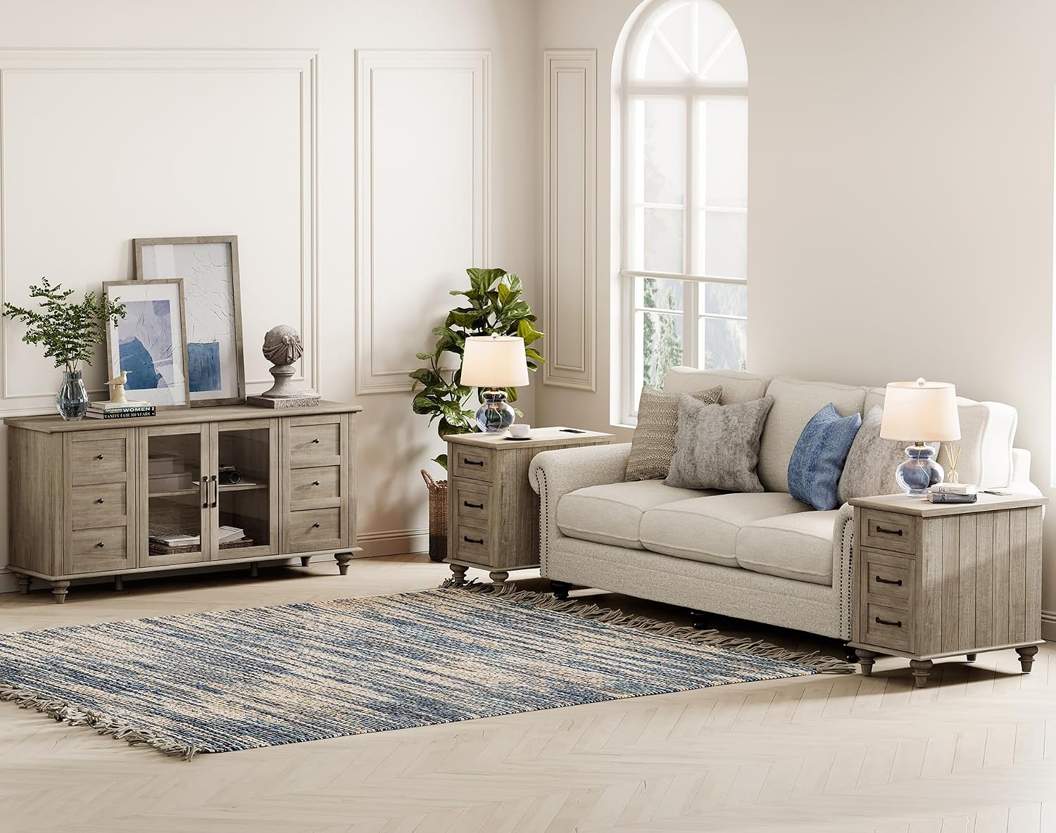 WAMPAT Glass Door Farmhouse TV Stand for TVs up to 65 inch, Wood TV Console Table with Storage Cabinets, Entertainment Center for 32-60 inch TV Console Cabinet, 58 Inch, Grey