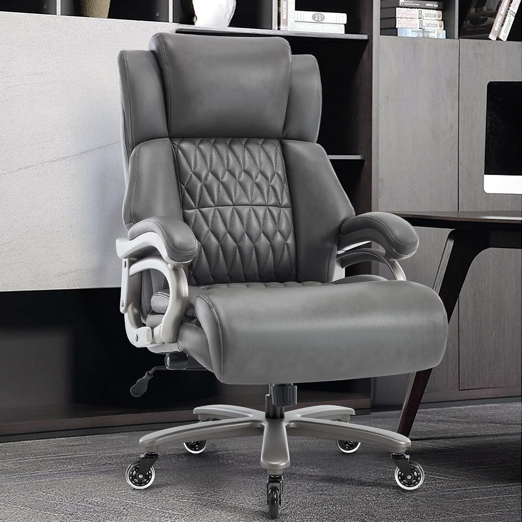Big and Tall 400lbs Office Chair - Adjustable Lumbar Support Quiet Rubber Wheels Heavy Duty Metal Base, High Back Large Executive Computer Desk, Thick Padded Ergonomic Design for Back Pain