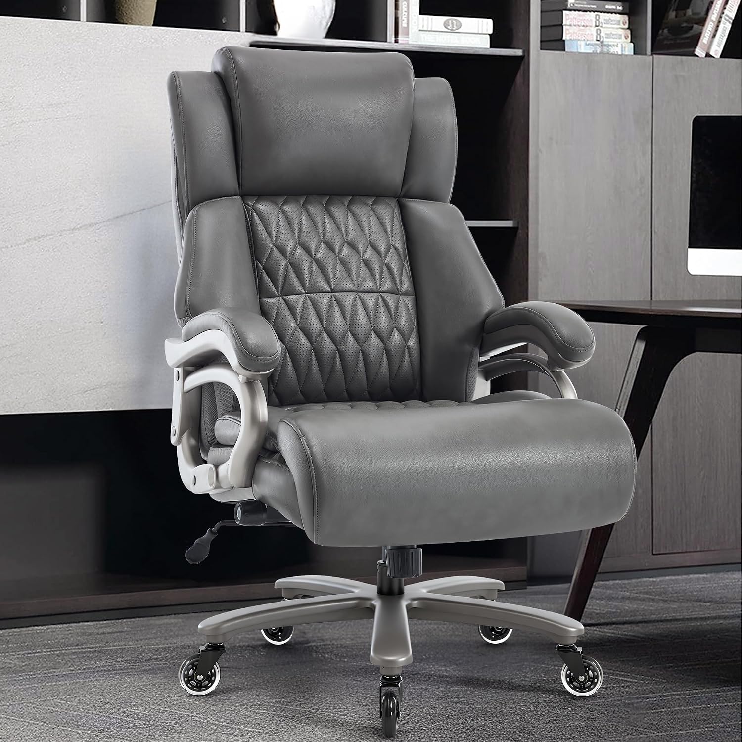 Big and Tall 400lbs Office Chair - Adjustable Lumbar Support Quiet Rubber Wheels Heavy Duty Metal Base, High Back Large Executive Computer Desk, Thick Padded Ergonomic Design for Back Pain