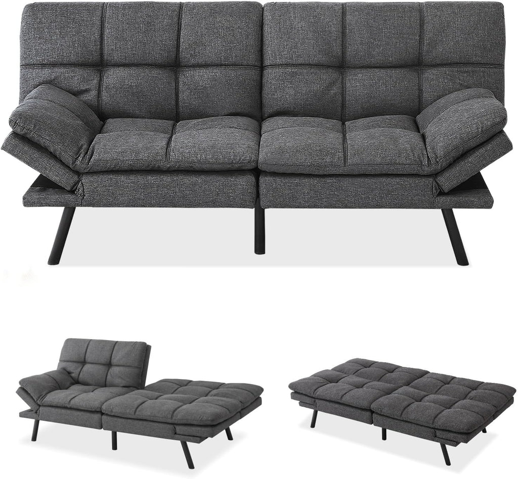 MUUEGM 71' Convertible Futon Sofa Bed, Upholstered Small Futon Couches with Adjustable Backrest, Loveseat Sleeper Bed for Compact Living Room Studio Office (Charcoal Gray)