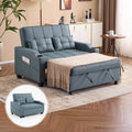 VINGLI Futon Sofa Bed Convertible Loveseat Sleeper Couch, Blue Grey Faux Leather Pull Out Couch Bed with USB Ports, Cup Holders, Armrest for Living Room, Bedroom Apartment Room