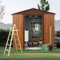 6 x 6 Ft Outdoor Metal Storage Shed with Woodgrain & Side Window, Accent Garden Shed w/Air Vents, Floor Base and Lockable Sliding Doors, Utility Tool Storage House for Backyard Lawn,Brown