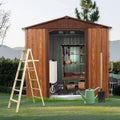6x6 FT Outdoor Storage Shed, Metal Garden Shed with Frame Floor, Outside Tool Shed with Window, Waterproof Storage Building with Lockable Sliding Doors & Sloped Roof for Backyard, Patio, Coffee