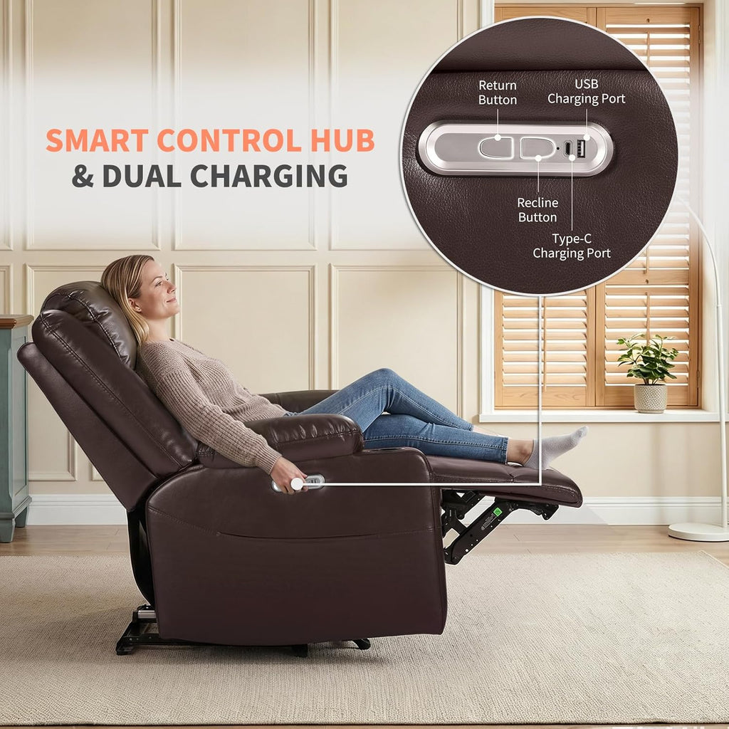EONIX Wide Power Wall Hugger Recliner Chair for Small Space, Real Zero Clearance Power Recliner for RV, Living Room, Bedroom, 400lbs Heavy Duty, SXXY012992, Chocolate Brown