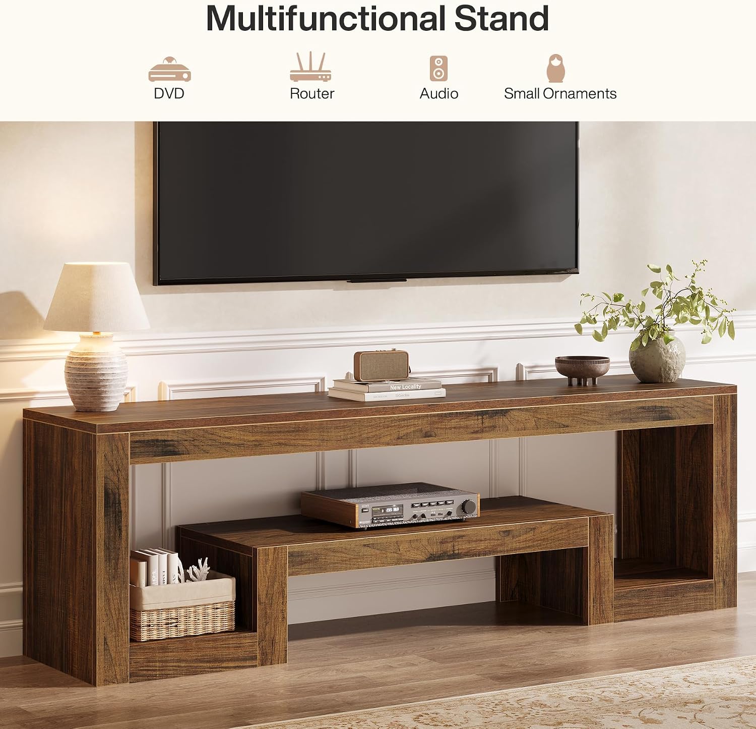 Tribesigns 63-Inch TV Stand for 55/60/65/75-Inch TVs, Farmhouse Entertainment Center with Open Storage Shelves, Wood Television Console for Living Room, Bedroom