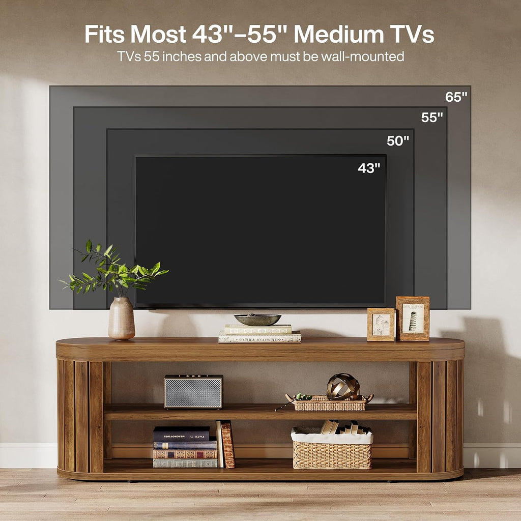 Tribesigns TV Stand for TVs up to 55 Inches, 47.2-Inch Entertainment Center with 2-Tier Open Storage & Adjustable Foot Pads, Oval Media TV Console Table for Living Room, Bedroom, Rustic Brown