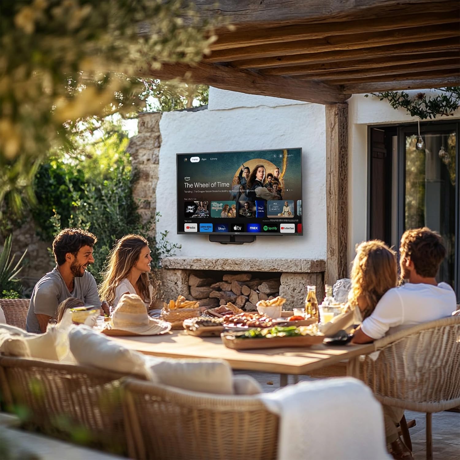 SYLVOX 50 Inch Outdoor Smart Television Weatherproof Google TV, 4K 700NIT High Brightness Temperature Resistant IP56 Waterproof TVs, Anti-Scratch, Suitable for Partial Sun (Patio Series)