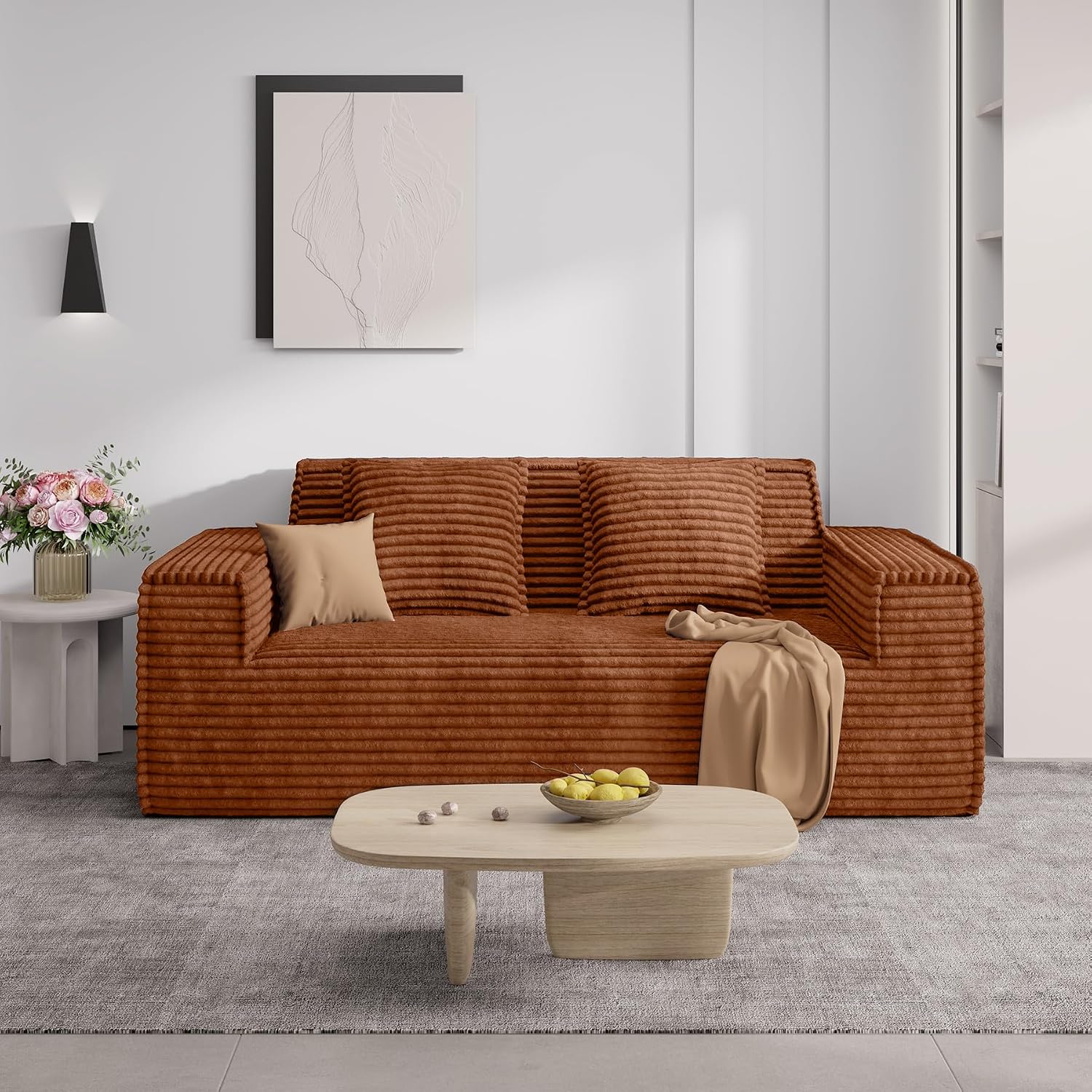 Luxanimarion 75'' Modern Loveseat Sofa, No Assembly Required Comfy Deep Seat Couches 1 pcs for Living Room, Bedroom, Apartment(Brown)