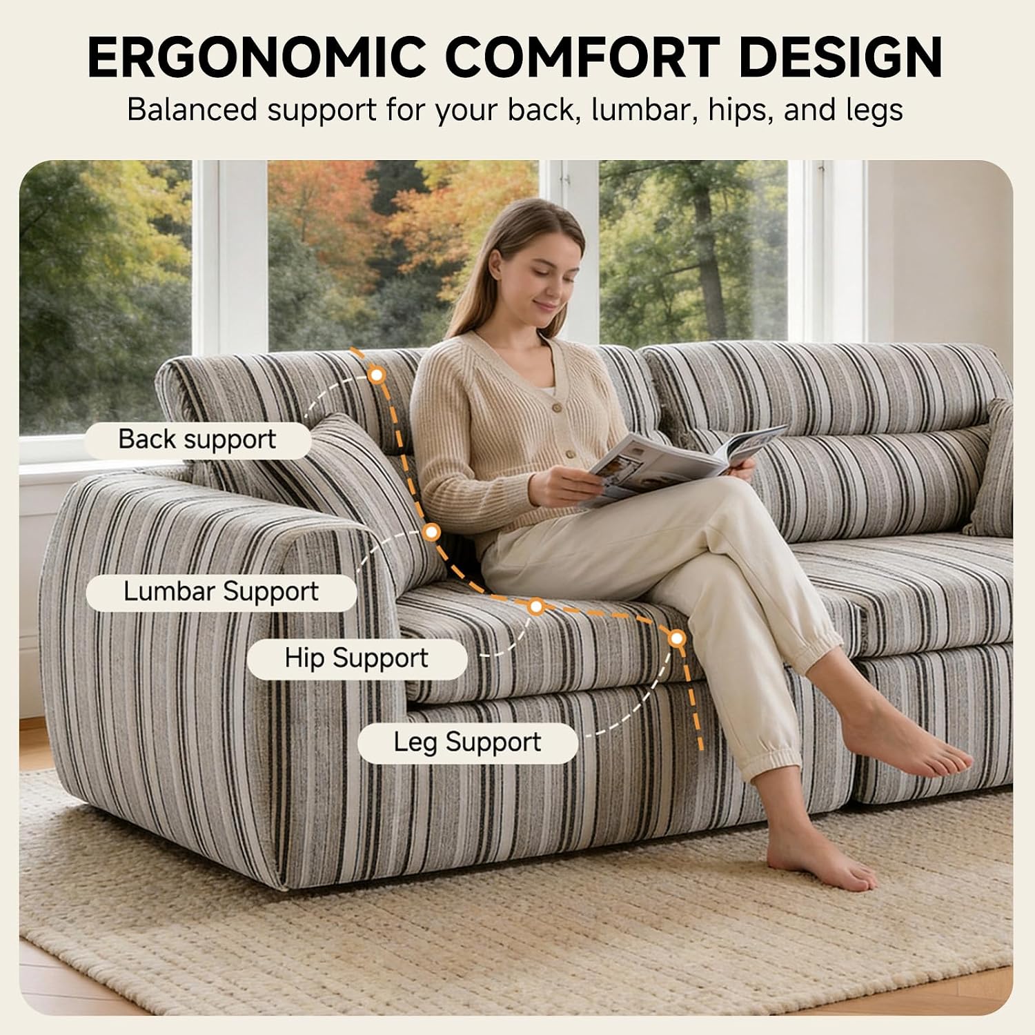 111' Modular Boneless Couch for Living Room, Pet Friendly Chenille Woven Sofa, Split-to-2 Chairs or Lounge Setup, 2-Piece Compressed Sofa in a Box, No Assembly, 1200 lb Total,Black & White