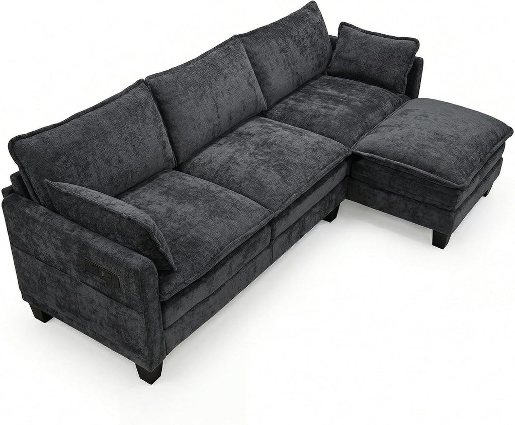 Eafurn Modular Sectional Sofa with Movable Ottomans for Living Room, 4 Seater Convertible U Shaped Sectional Couch Modern Reversible Chenille Sofa Set w/USB Ports and Side Pockets