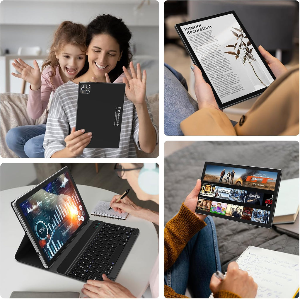 EITOMIN Android Tablet 2026 Latest 10 inch Tablet with Keyboard,128GB ROM 16GB RAM TF1TB Expand,Octa-Core,5GWiFi,1080FHD,13MP+8MPCamera,Bluetooth5.0,GPS,Mouse,Case,Black