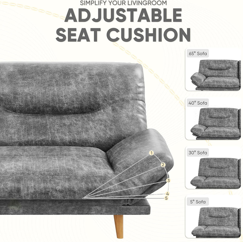 JUMMICO Convertible Futon Sofa Bed, Sleeper Futon Couch with Adjustable Backrest and Armrests, Modern Loveseat with Sturdy Wood Frame for Small Spaces, Apartments (Leathaire, Gray)