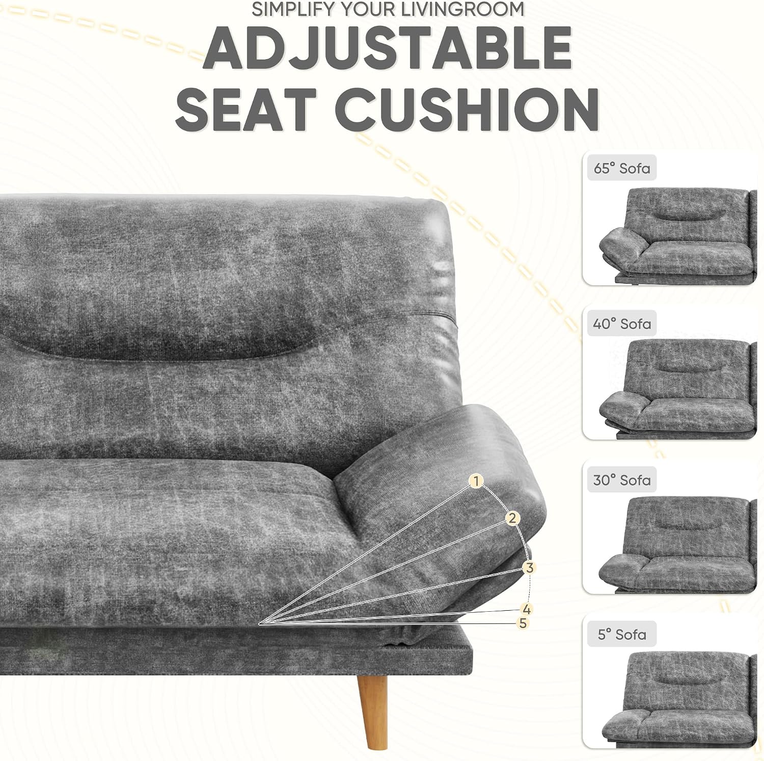 JUMMICO Convertible Futon Sofa Bed, Sleeper Futon Couch with Adjustable Backrest and Armrests, Modern Loveseat with Sturdy Wood Frame for Small Spaces, Apartments (Leathaire, Gray)