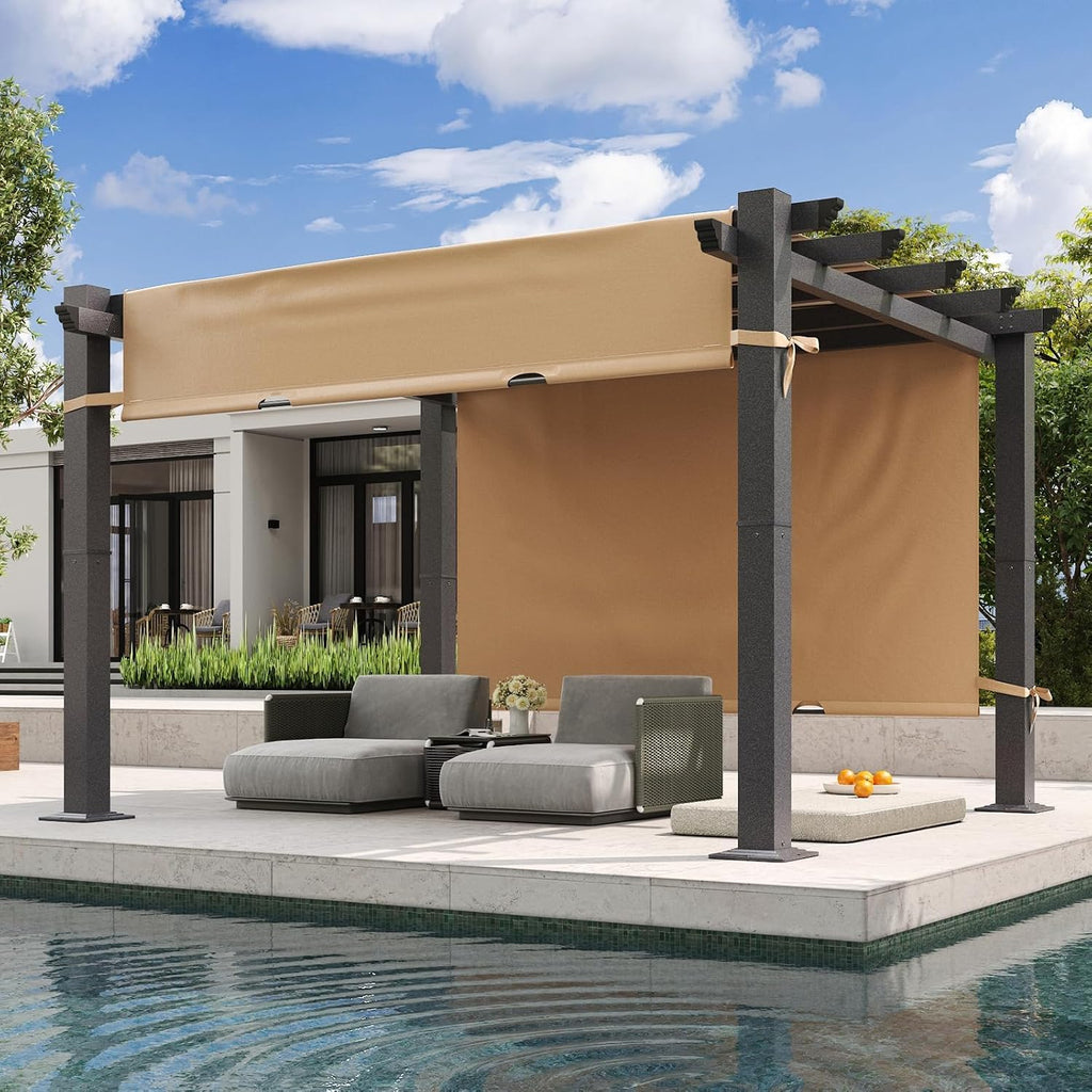 Oneinmil 12x16 Retractable Pergola Kit with Adjustable Louvered Canopy (Brown)