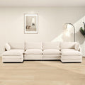ROWHY 148'' Sectional Cloud Couch with 2 Ottomans, Oversized 4 Seat Sleeper Sofa with 2 Throw Pillows, Convertible Upholstered U Shaped Cozy Sofa Furniture Set for Living Room and Office, Beige