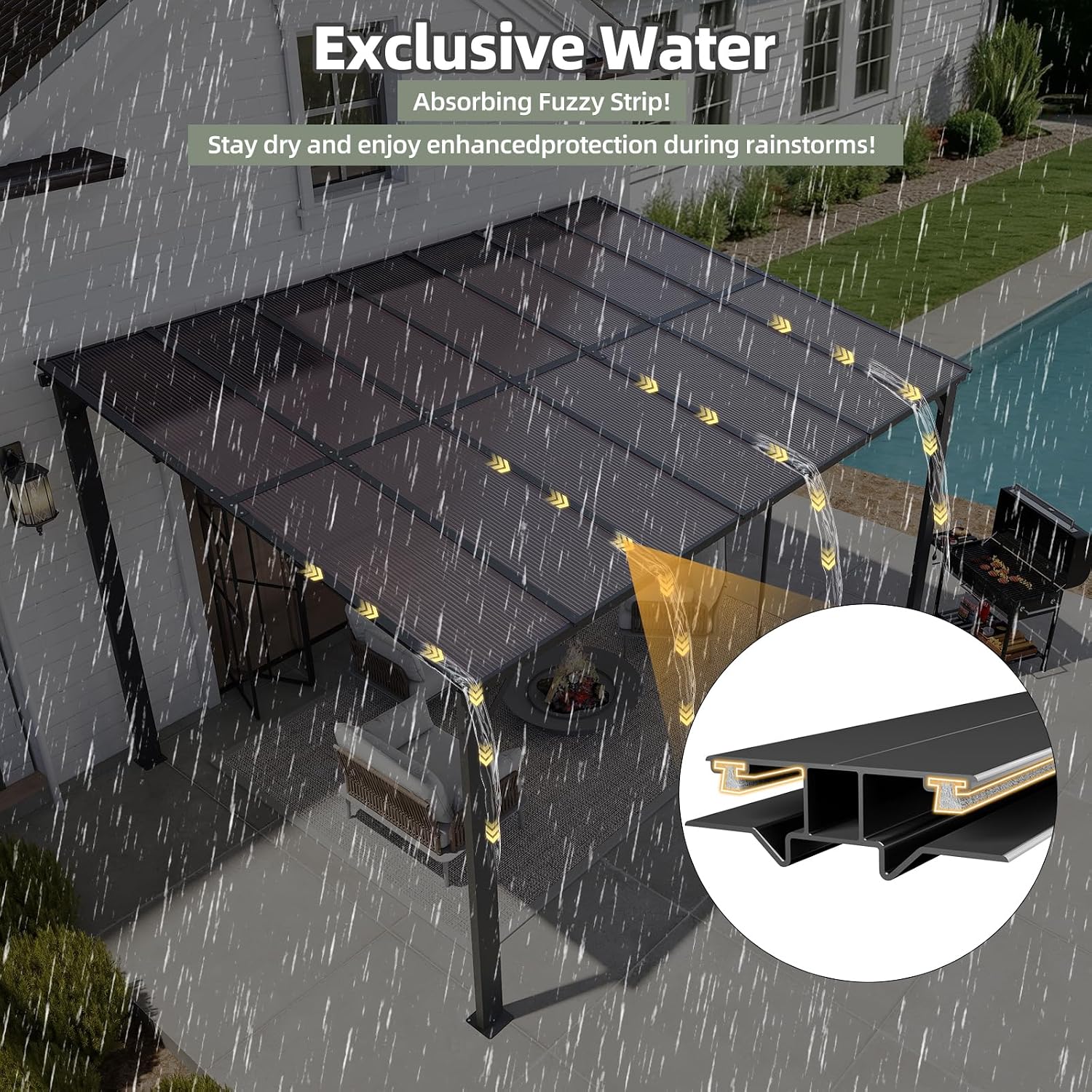 10'×14' Patio Gazebo with Waterproof Fuzzy Strip, Outdoor Gazebo with Innovative Base Support, Wall Mounted Gazebos Pergola with Roof for Backyard, Decks, Garden