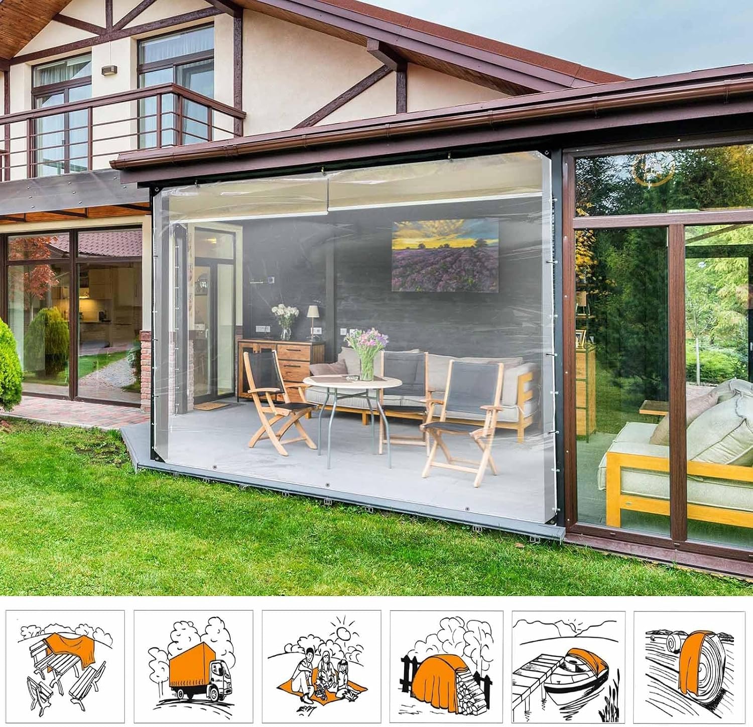 Heavy Duty PVC Vinyl Clear Tarps All Weather 100% Waterproof Transparent Tarpaulin Shield with Grommets Ropes Anti-UV for Greenhouse, Patio Garden Porch Pavilion Outdoor(15x26')