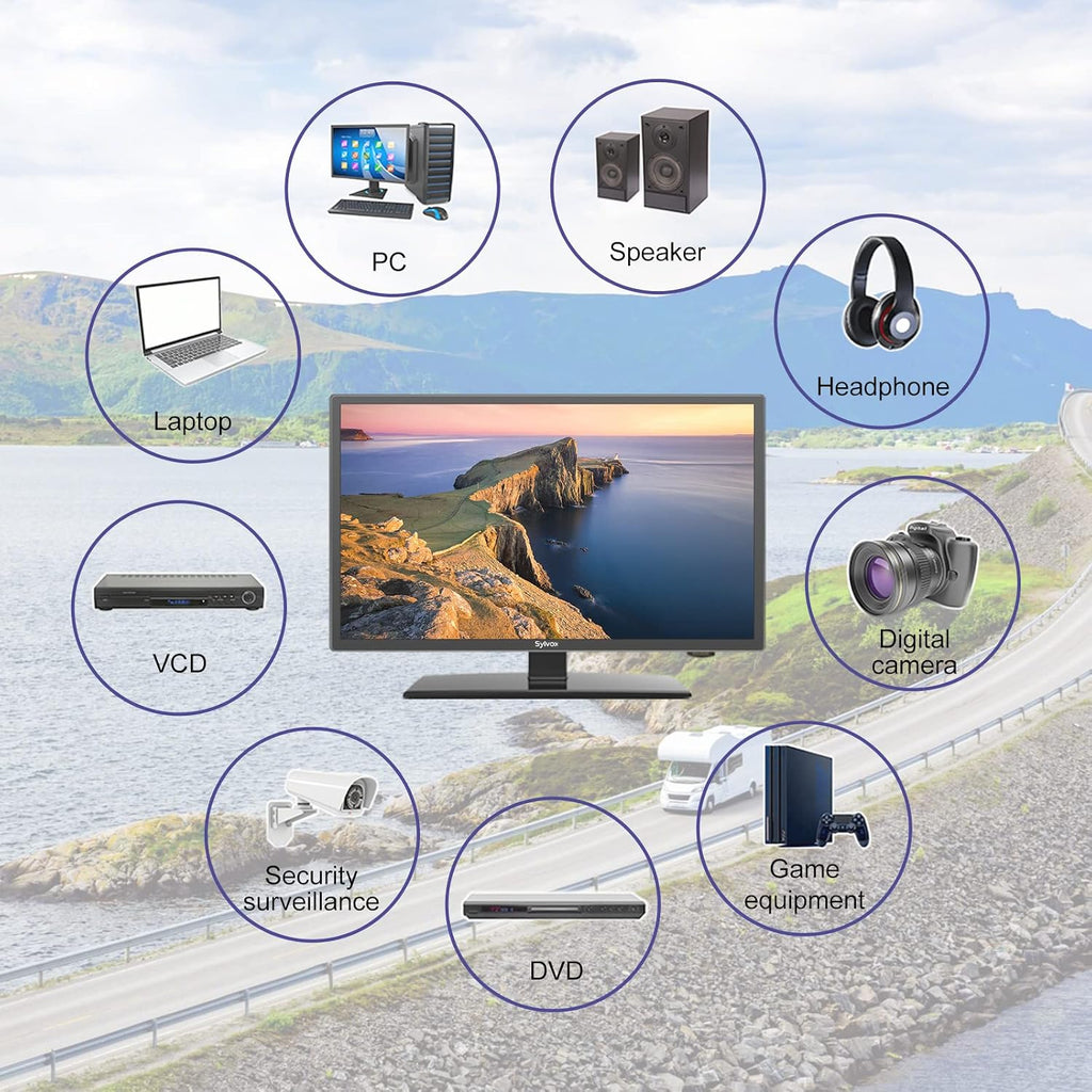 SYLVOX 12V TV 24 inch, 1080P RV TV 12 Volt DC Powered Integrated HDTV(ATSC) Tuner, Built-in DVD Player Speaker FM Radio, with HDMI/USB/AV Input, Suitable for Motorhome, RV Caravan and Boat