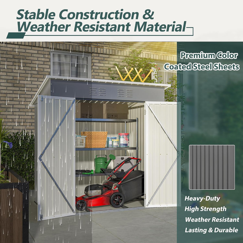 6 x 4 FT Outdoor Storage Shed, Metal Garden Shed with Floor Frame, Small Tool Shed Outdoor Storage with Lockable Sliding Doors & Air Vents, Storage House Waterproof for Backyard, Lawn, Grey