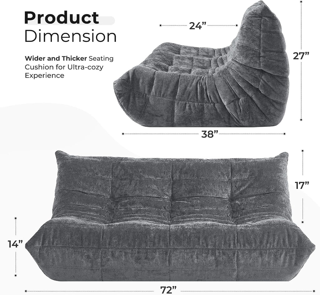 HABUTWAY Bean Bag Chair, Giant Bean Bag Chairs for Adults, 3 Seater Fireside Chair, Lazy Large Floor Bean Bag Sofa for Living Room, Bedroom, Dorm, Office (Grey)
