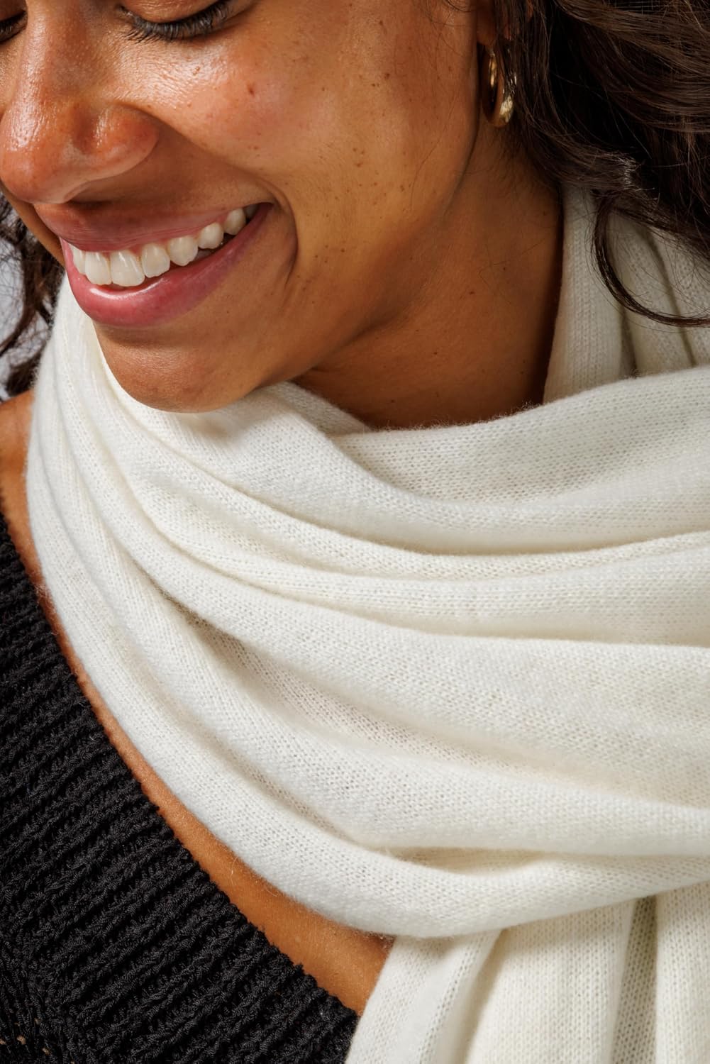 Fishers Finery Women's 100% Cashmere Knit Shawl Wrap with Fringe | Oversized 78' long by 28' wide