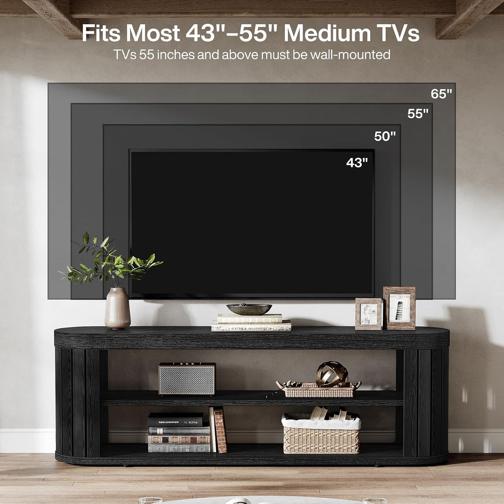 Tribesigns TV Stand for TVs up to 55 Inches, 47.2-Inch Entertainment Center with 2-Tier Open Storage & Adjustable Foot Pads, Oval Media TV Console Table for Living Room, Bedroom, Black