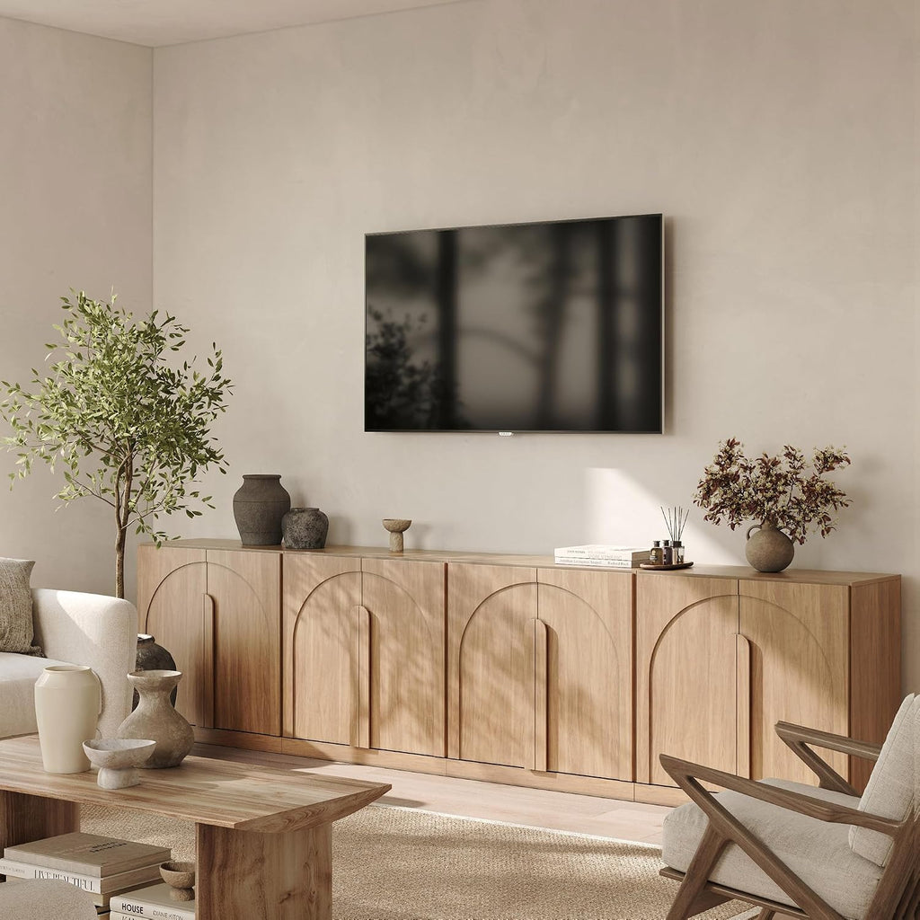 BELLEZE 4-Piece Modular TV Stand Set -Modern Entertainment Center with Wide Wooden Handles,Sideboards with Adjustable Shelves,Classic Media Console Table Cabinet for Living Room (Camel)