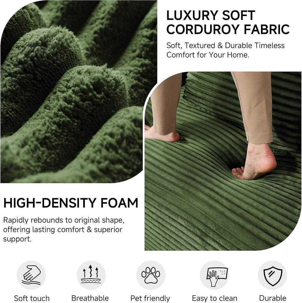 79' Sofa Bed, Deep Seat 32' Sleeper Sofa, 5-in-1 Convertible Sofa Bed, Boneless Couch in a Box, Corduroy Floor Futon with Thickened backrest and Headrest Pillows, Side Pockets, Dark Green