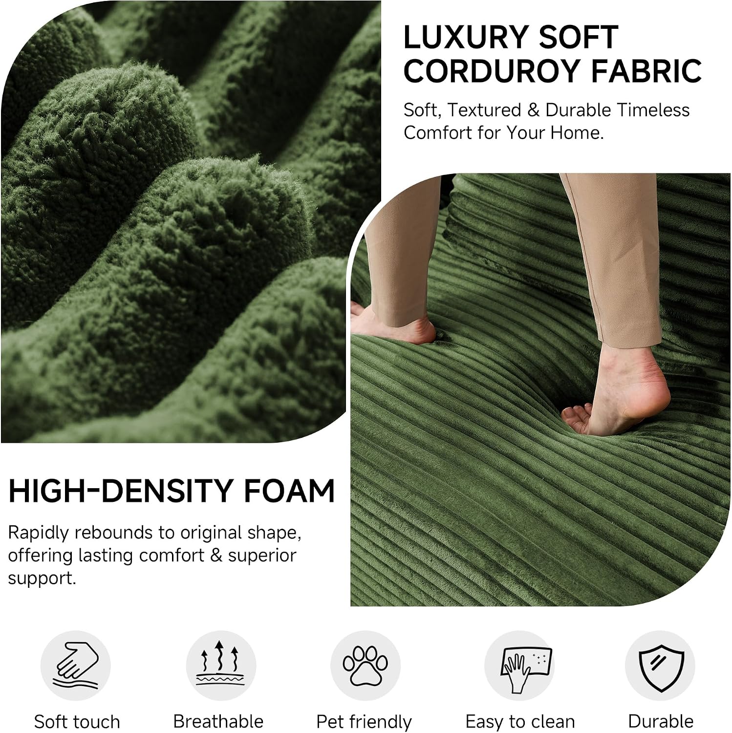 79' Sofa Bed, Deep Seat 32' Sleeper Sofa, 5-in-1 Convertible Sofa Bed, Boneless Couch in a Box, Corduroy Floor Futon with Thickened backrest and Headrest Pillows, Side Pockets, Dark Green