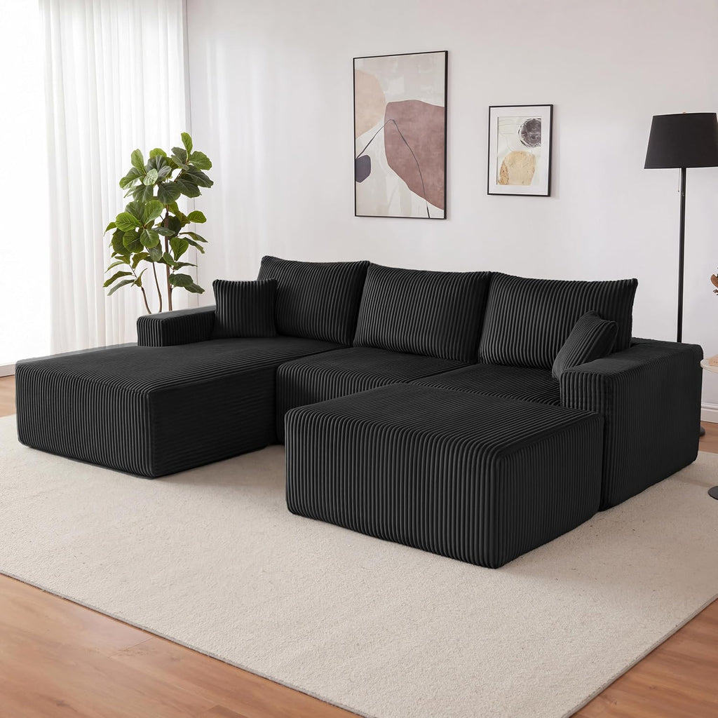 Weture 108' Modular Sectional Couches, Modern Modular U-Shape Sofa with Chaise, Cloud Sectional Couch with Deep Seat, Upholstered Boneless Sofa for Living Room (Corduroy, Black)